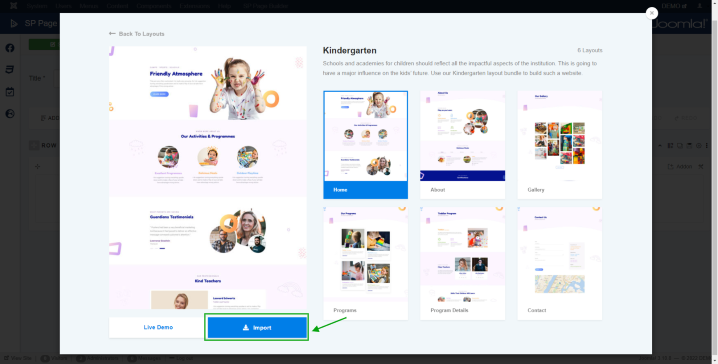 เลือก page template ที่ต้องการจัดวางบนหน้า page Page template เป็นเทมเพลตสำเร็จรูปที่มีการจัดวางหน้าเว็บที่ได้ง่ายนโดยไม่ต้องเขียนโค๊ด