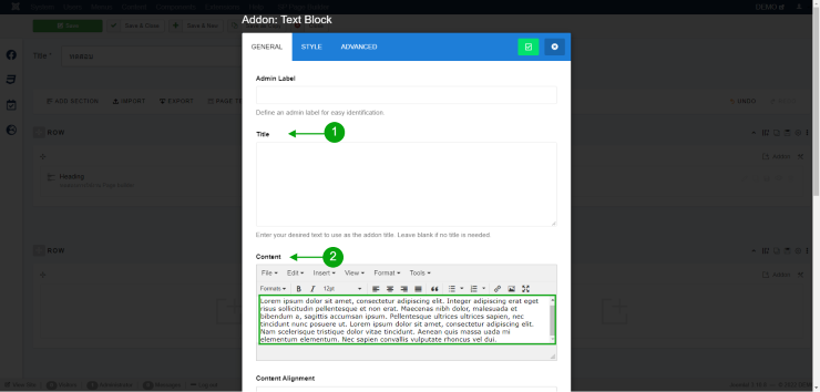 การจัดรูปแบบของตัวอักษร สามารถจัดด้วยได้เครื่องมือที่ติดมาใน page builder