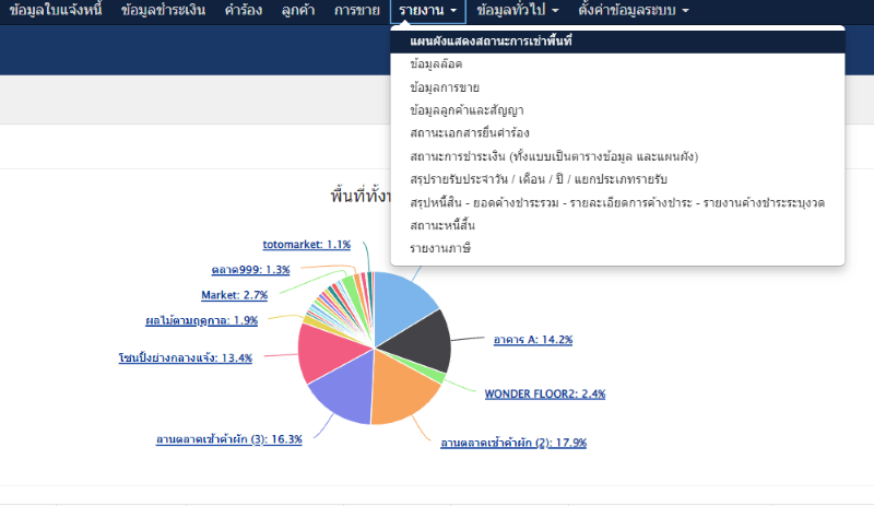 เลือกเมนู รายงาน >> แผนผังแสดงสถานะการเช่าพื้นที่